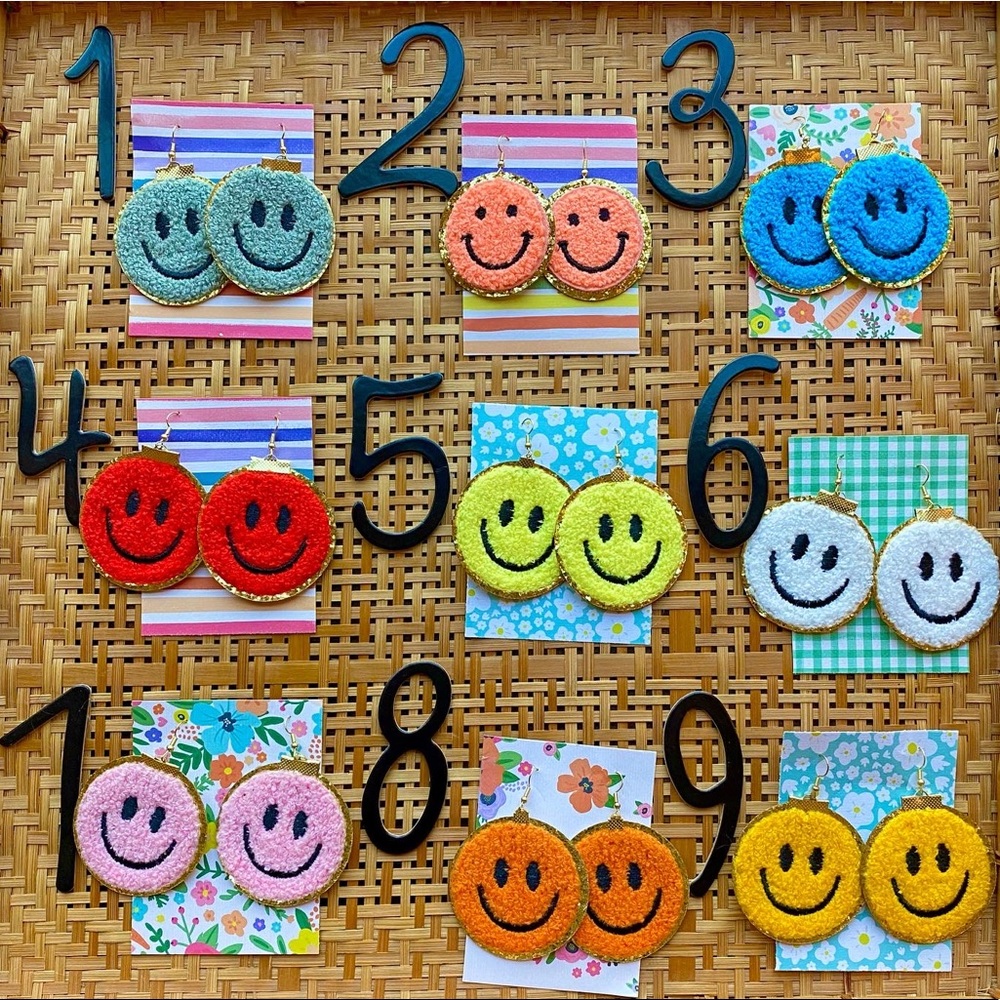 Smiley face chenille earrings